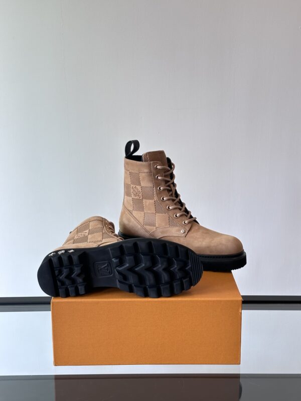 Louis Vuitton Checker Series Suede Cow Leather Thick Soled Martin Boots - Image 9