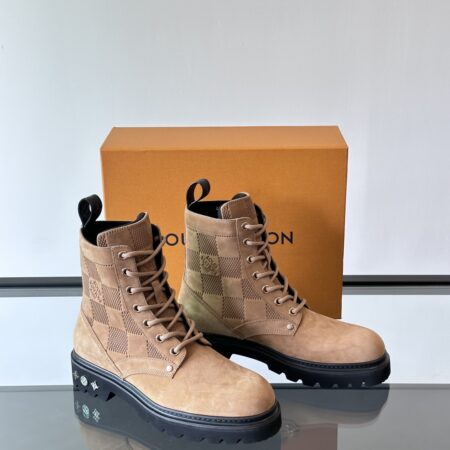 Louis Vuitton Checker Series Suede Cow Leather Thick Soled Martin Boots