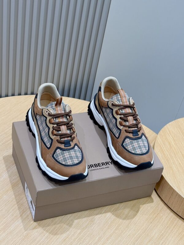 Burberry Vintage Plaid And Cowhide Leather Thick Soled Sneakers - Image 2