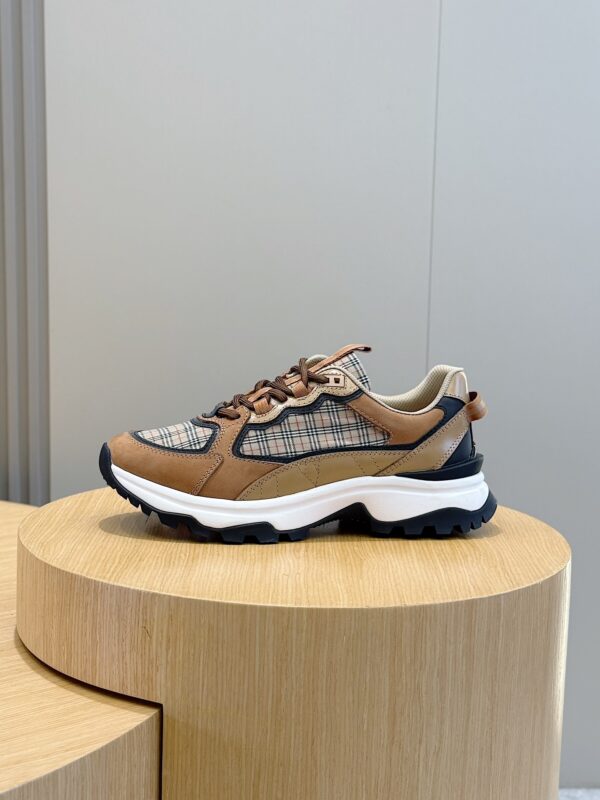 Burberry Vintage Plaid And Cowhide Leather Thick Soled Sneakers - Image 3