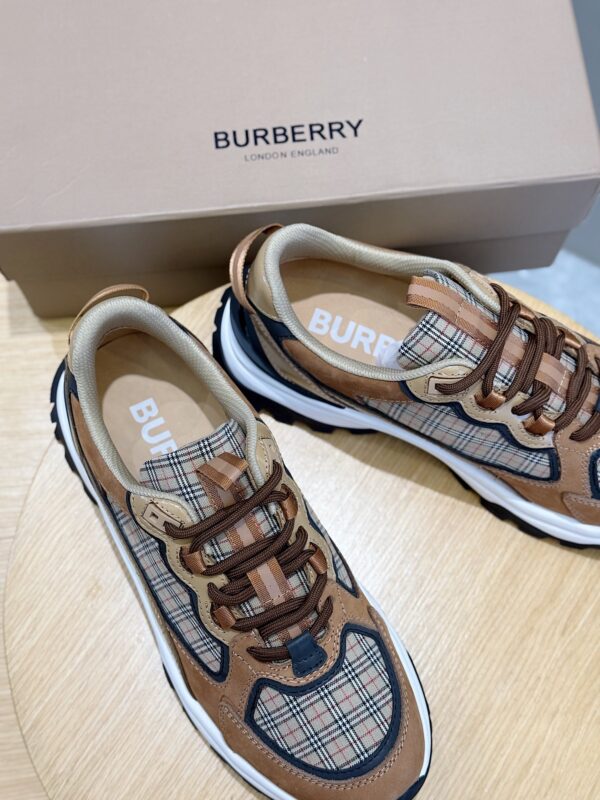 Burberry Vintage Plaid And Cowhide Leather Thick Soled Sneakers - Image 7