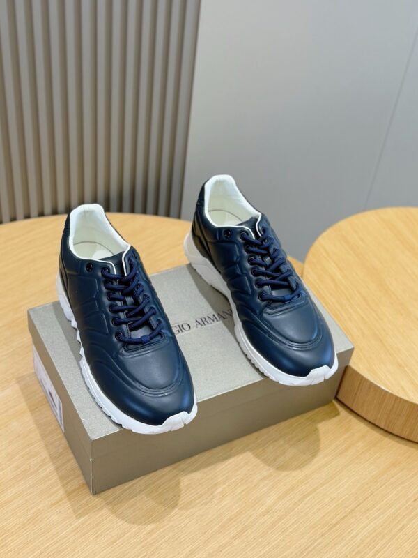 Giorgio Armani Suede Plain Weave Cowhide Lace Up Casual Sports Shoes - Image 2