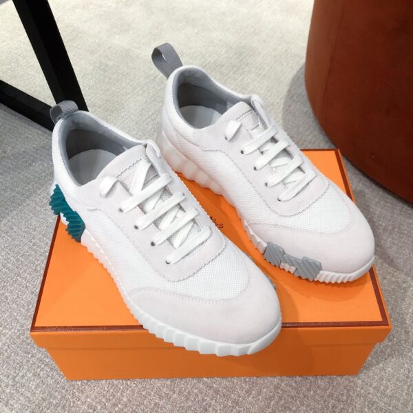 Hermes Couples' Cowhide Leather And Canvas Casual Sports Shoes - Image 2