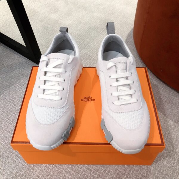 Hermes Couples' Cowhide Leather And Canvas Casual Sports Shoes - Image 3