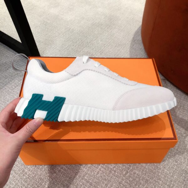Hermes Couples' Cowhide Leather And Canvas Casual Sports Shoes - Image 6