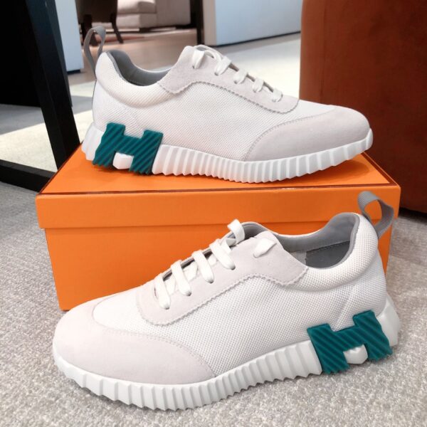 Hermes Couples' Cowhide Leather And Canvas Casual Sports Shoes - Image 4