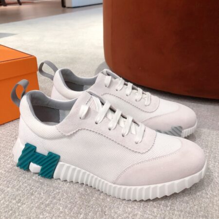 Hermes Couples' Cowhide Leather And Canvas Casual Sports Shoes