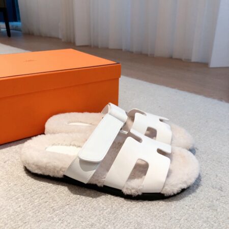 Hermes Couple Style Fur Integrated Roll Cake Fur Slippers