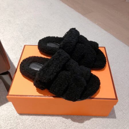 Hermes Couple Style Fur Integrated Slippers