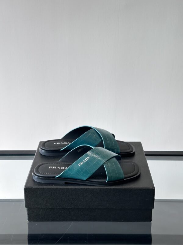 Prada Luxury Men's Cowhide Leather Casual Slippers - Image 2