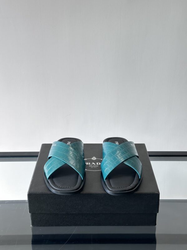 Prada Luxury Men's Cowhide Leather Casual Slippers - Image 3