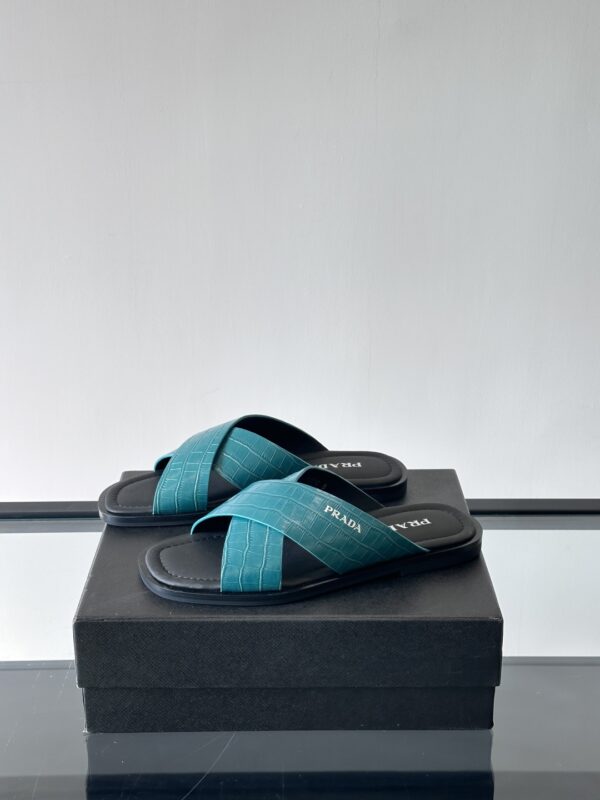Prada Luxury Men's Cowhide Leather Casual Slippers - Image 4