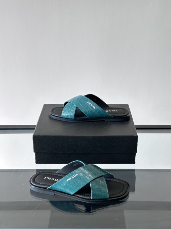 Prada Luxury Men's Cowhide Leather Casual Slippers - Image 5