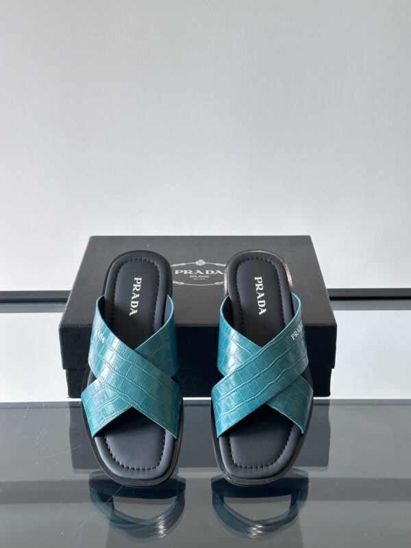 Prada Luxury Men's Cowhide Leather Casual Slippers - Image 6