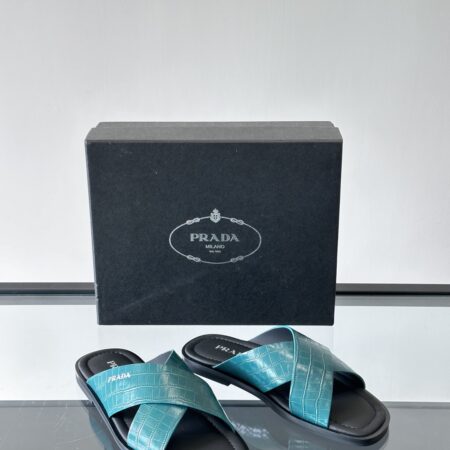 Prada Luxury Men's Cowhide Leather Casual Slippers