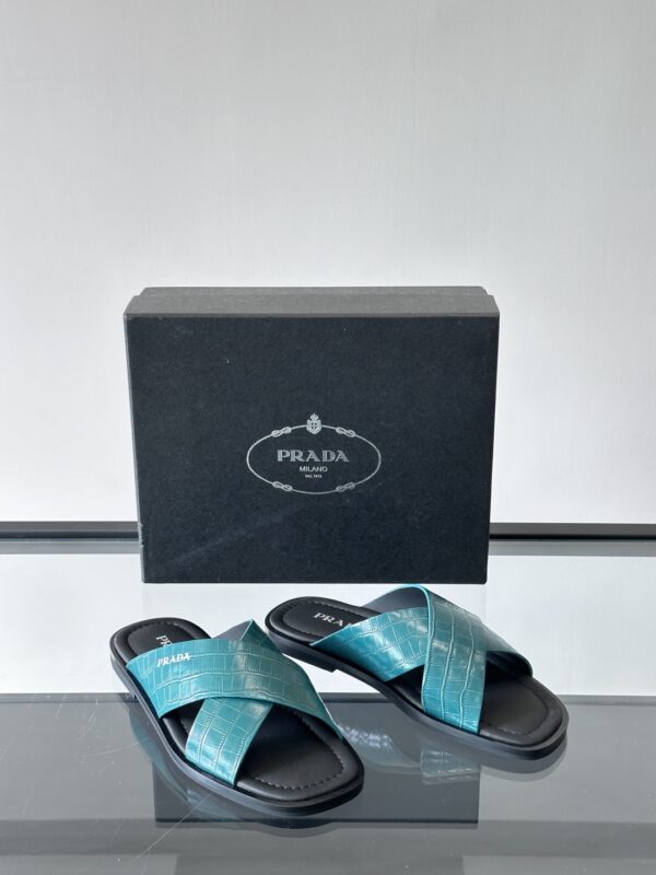 Prada Luxury Men's Cowhide Leather Casual Slippers