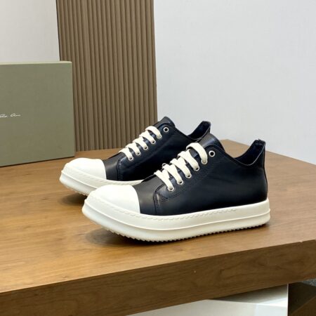 Rick Owens Jumbo Couple's Oil Wax Calf Leather Lace Up Low Cut Sneakers