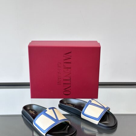 Valentino Men's Spring And Summer Cowhide Leather Flat Slippers