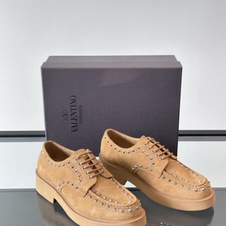 Valentino New Men's Rivet Decorated Cowhide Leather Loafers