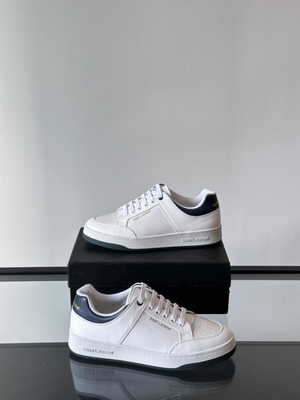 Saint Laurent Grain Cowhide Leather Low Top Lace Up Sneakers - Image 5