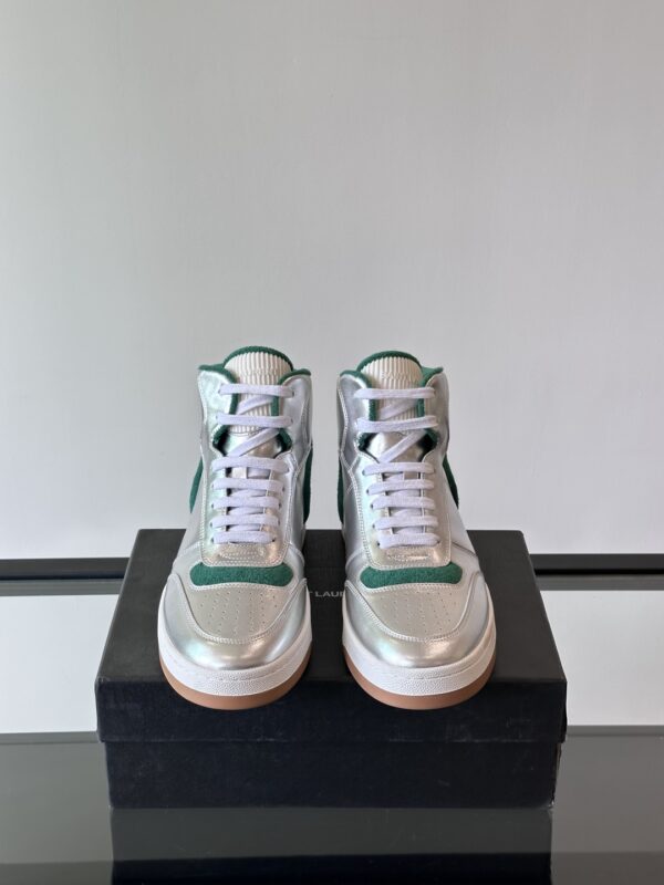 Saint Laurent Grain Cowhide Leather High Top Lace Up Sneakers - Image 3