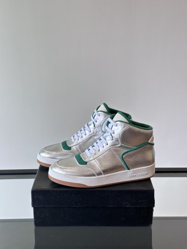 Saint Laurent Grain Cowhide Leather High Top Lace Up Sneakers - Image 4