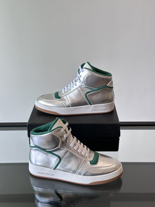 Saint Laurent Grain Cowhide Leather High Top Lace Up Sneakers - Image 5