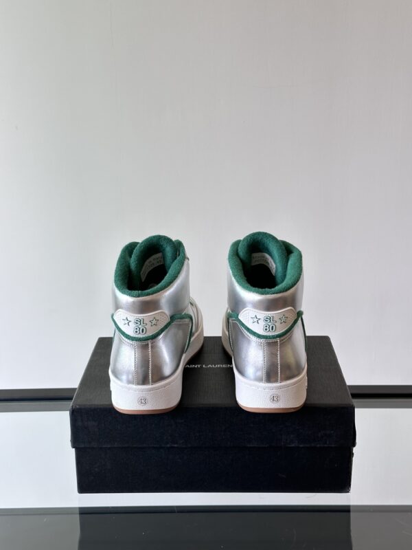 Saint Laurent Grain Cowhide Leather High Top Lace Up Sneakers - Image 7