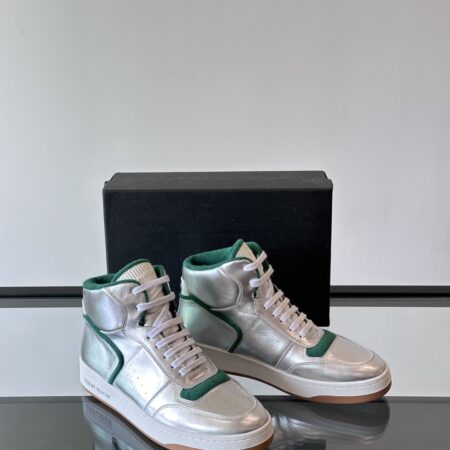 Saint Laurent Grain Cowhide Leather High Top Lace Up Sneakers