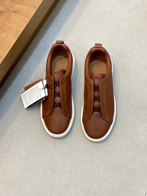 Zegna Triple Stitch Cowhide Leather Casual Sports Shoes - Image 2