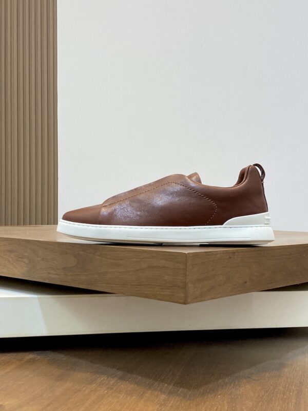Zegna Triple Stitch Cowhide Leather Casual Sports Shoes - Image 3