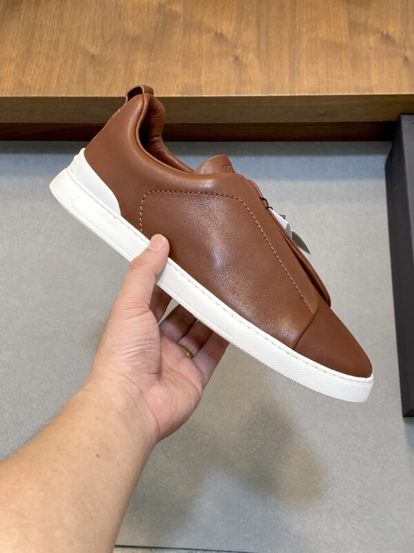 Zegna Triple Stitch Cowhide Leather Casual Sports Shoes - Image 4