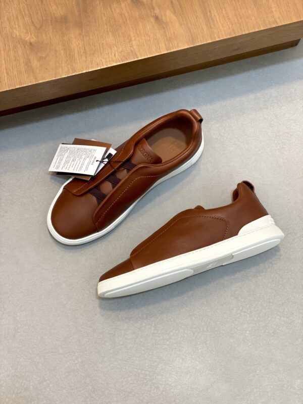 Zegna Triple Stitch Cowhide Leather Casual Sports Shoes - Image 5