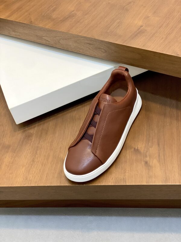 Zegna Triple Stitch Cowhide Leather Casual Sports Shoes - Image 6