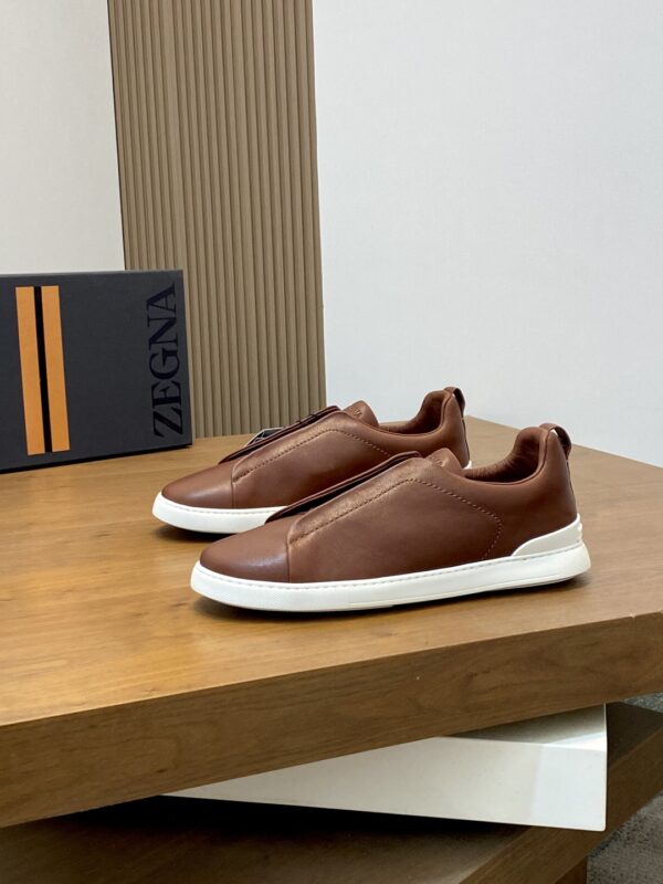Zegna Triple Stitch Cowhide Leather Casual Sports Shoes
