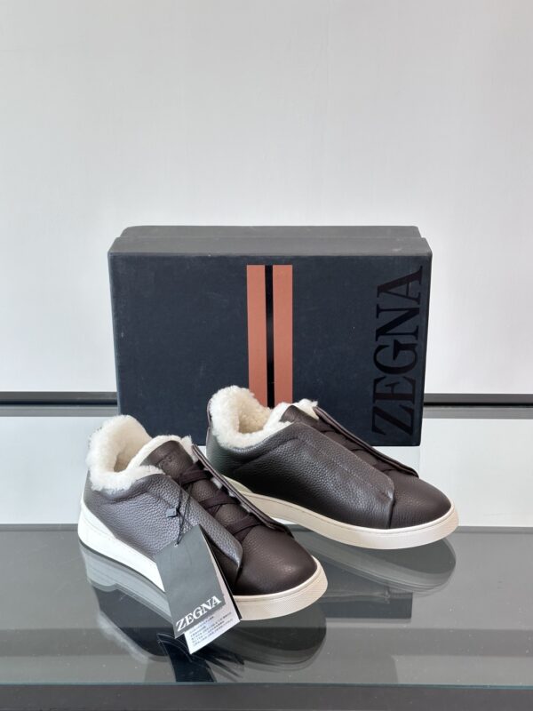 Zegna Men's Low Cut Lychee Patterned Cowhide Sports Shoes