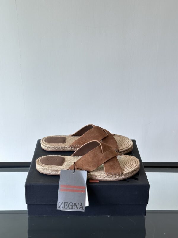 Zegna Classic Men's Suede Cowhide Woven Slippers - Image 2
