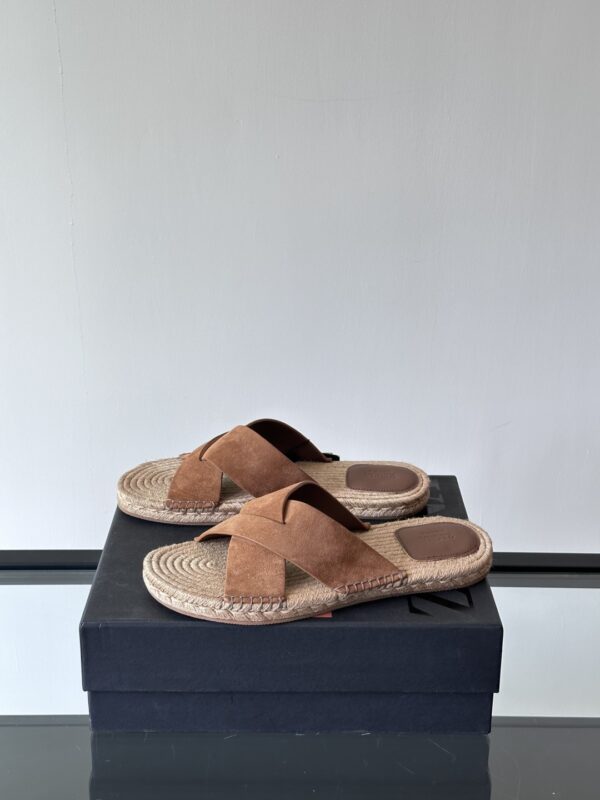 Zegna Classic Men's Suede Cowhide Woven Slippers - Image 4