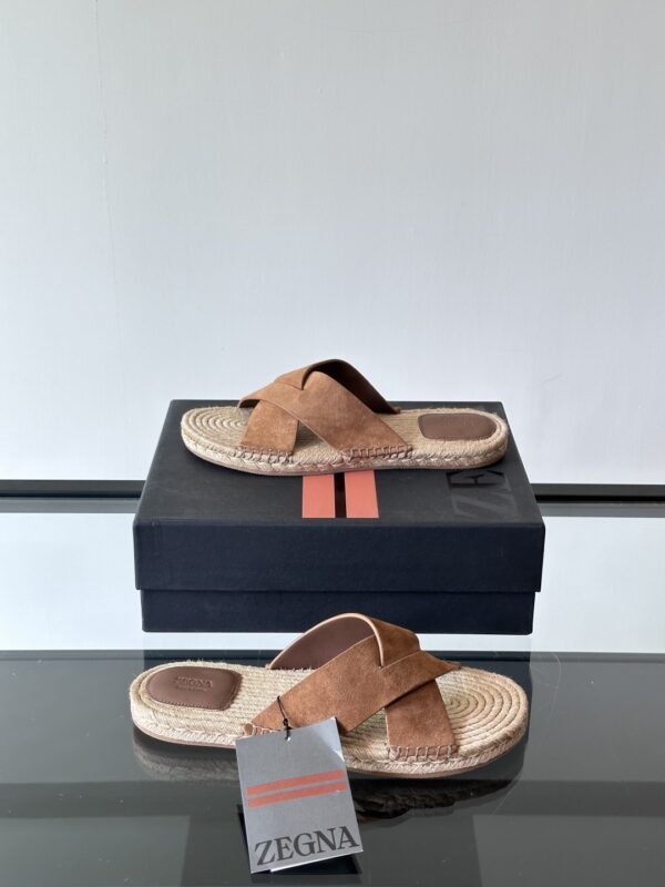 Zegna Classic Men's Suede Cowhide Woven Slippers - Image 5