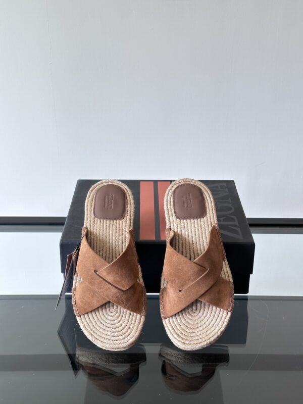 Zegna Classic Men's Suede Cowhide Woven Slippers - Image 6