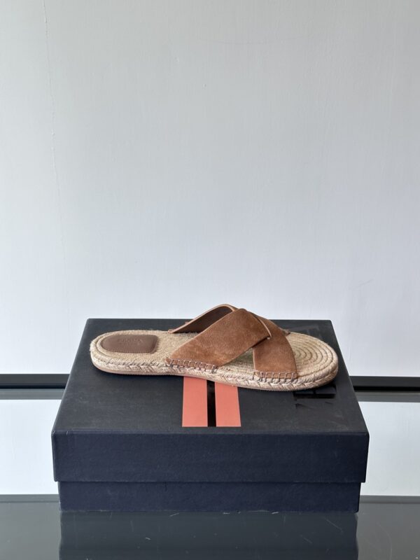 Zegna Classic Men's Suede Cowhide Woven Slippers - Image 8