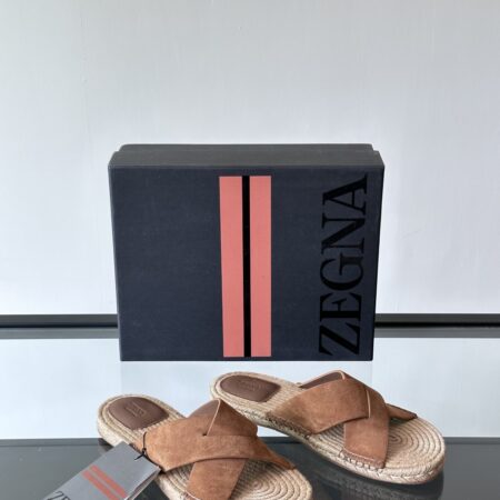 Zegna Classic Men's Suede Cowhide Woven Slippers