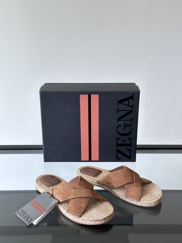 Zegna Classic Men's Suede Cowhide Woven Slippers