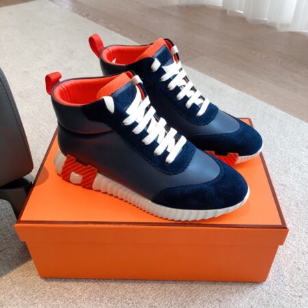 Hermes Giga Couple High Top Cowhide Leather Casual Sports Shoes
