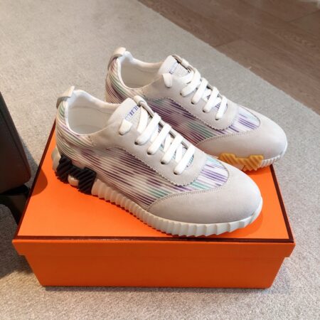 Hermes Giga Couple High Top Cloth Matching Leather Casual Sports Shoes