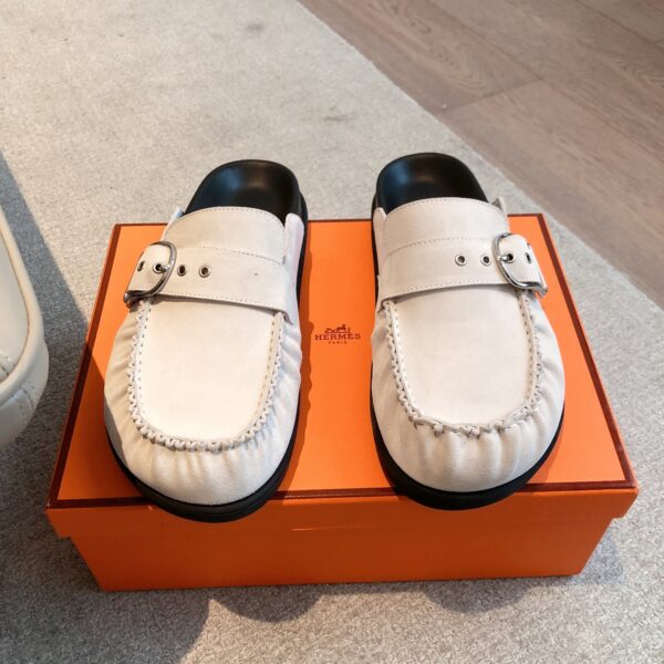 Hermes Couple Cowhide Leather Thick Soled Boken Slippers - Image 2