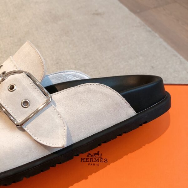 Hermes Couple Cowhide Leather Thick Soled Boken Slippers - Image 7