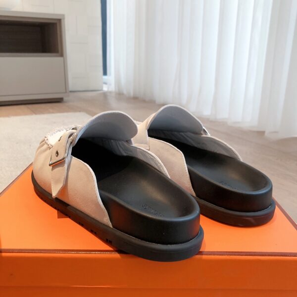 Hermes Couple Cowhide Leather Thick Soled Boken Slippers - Image 8