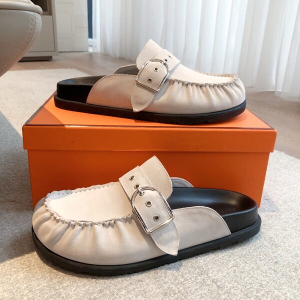 Hermes Couple Cowhide Leather Thick Soled Boken Slippers - Image 5