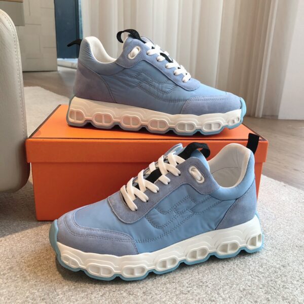 Hermes Couple Canvas Cowhide Leather Casual Sports Shoes - Image 5